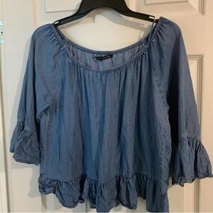 Walter Baker Denim Blue Ruffle Blouse